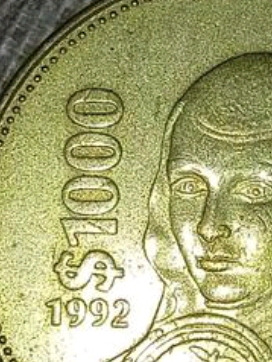 Moneda. Usada. 1000. Pesos. Sor. Juana 1992 