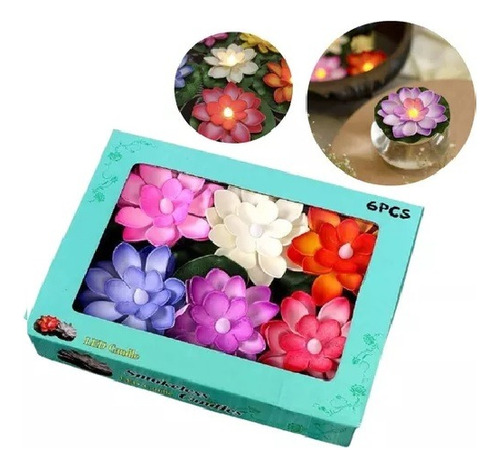 Vela Led Rgb Flotante Flor De Loto Colores Surtidos X 6 Un