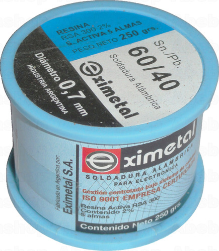 Rollo Estano Soldadura 250g D=0.7mm Eximetal Alambrica 1/4kg