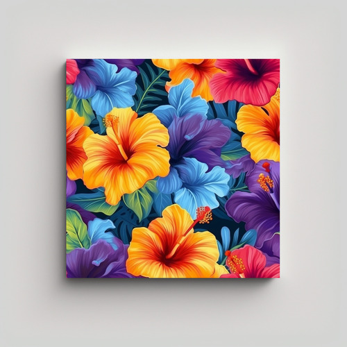 Cuadro De Hibiscus Undead: Colores Vibrantes 40x40cm Flores