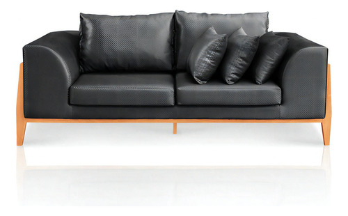 Sofa 02 Lugares Lucy 2,25m Facto Escama Preto Base Madeira