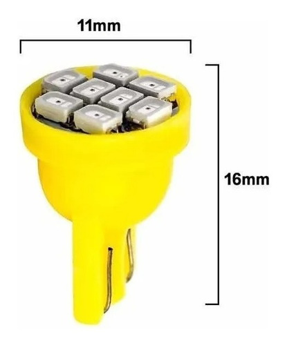 Imagen 3 de 4 de Muelita T10 8 Led Blanca Azul Verde Amarillo Rojo Rosado 12v