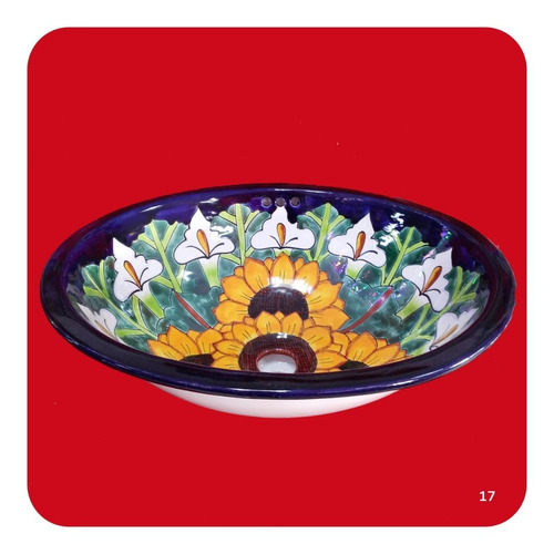 Imagen 3 de 3 de Lavabo Grande Color Cerámica Tipo Talavera 44x36x17 Cm M17