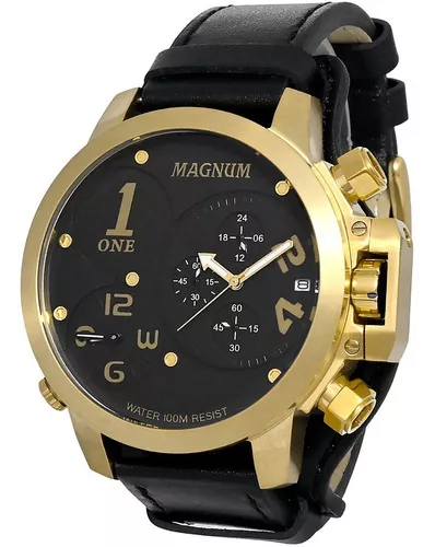 Relógio Masculino Magnum Pulseira Couro Preta MA33399P - Relógio