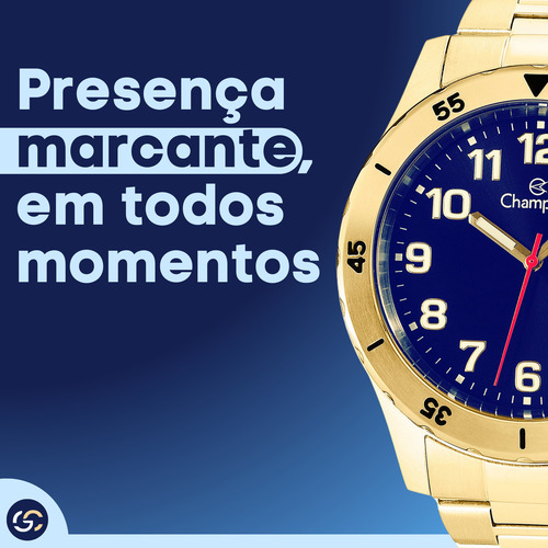 Relógio Champion Masculino Aço Dourado A Prova D'água Original Ca31355a Cor Do Visor Azul Cor Do Bísel Dourado Cor Da Pulseira Dourado