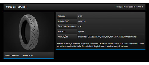 Par Pneu Technic Sport R 80/100-18 + 90/90-18 S/ Câmara