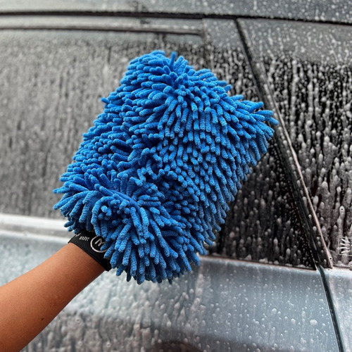 Guante De Microfibra Doble Cara Lavado De Autos Sin Rayones Color Azul