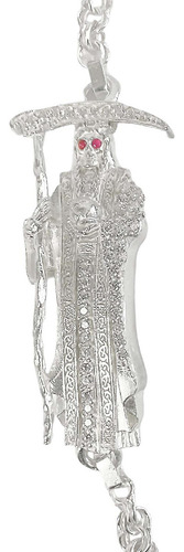 Pulsera Santa Muerte Esclava Zirconias Plata Solida Ley S925 Diámetro 6 Cm Largo 20 Cm