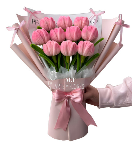 Ramo De Tulipanes Eternos De Limpiapipas Rosas 10 Piezas