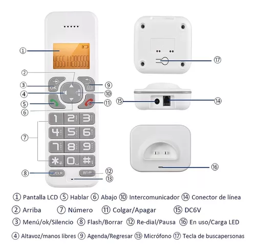 Teléfono inalámbrico, teléfono de mano inalámbrico digital Teléfono de  intercomunicador gratuito Teléfono de llamadas manos libres, 100-240V  (negro)