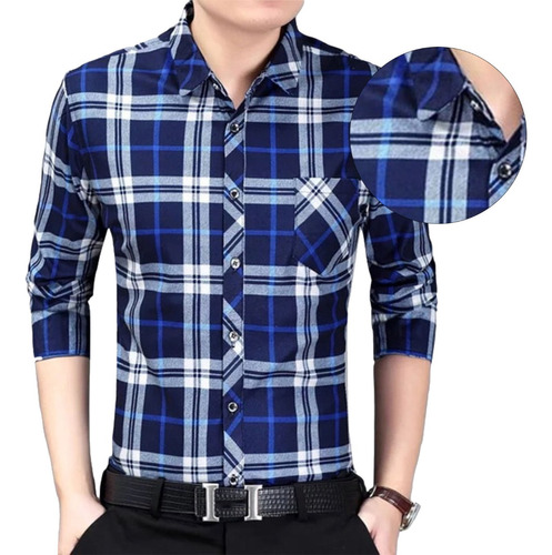 Camisa A Cuadros De Manga Larga Casual Para Hombres