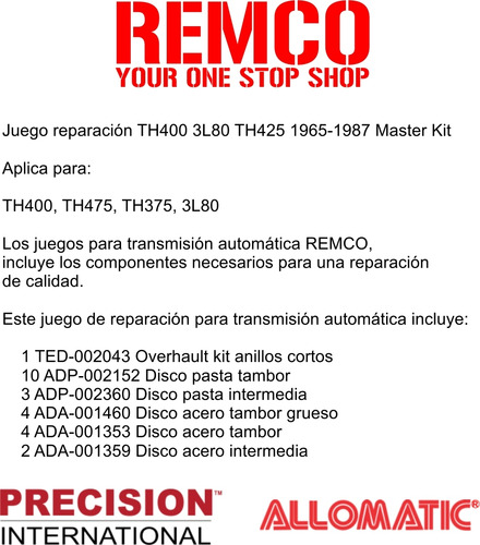 Kit Reparacion Transmision Th400 Bonneville 1977-80 5.7l