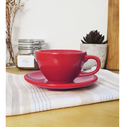 X 6 Combo Taza C/ Plato Germer Oval 300 Ml Color Rojo