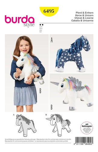 Patron Costura Burda Artesania Animal Peluche 6495 Horse