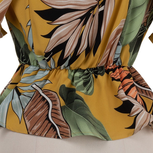 Imagen 7 de 7 de Blusa Peplum Vestir Escote Cruzado Tropical Fresca Sexy.