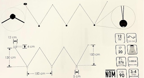 Luminario Led, 3 Cuerpos Esféricos, Acab Aluminio Negro, 12w