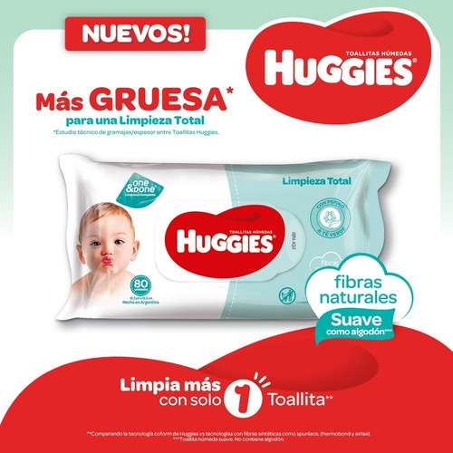 Toallas Humedas Huggies Limpieza Total One&done X80 Unidades
