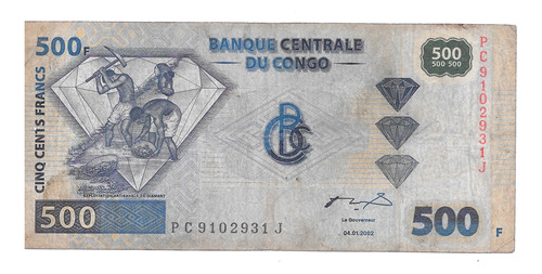 Liquido Billete De Congo.  500 Francos 2002