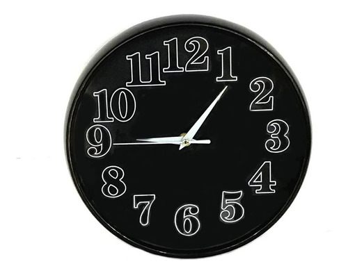 Imagen 1 de 6 de Reloj De Pared Borde Y Fondo Negro C/números Blanco