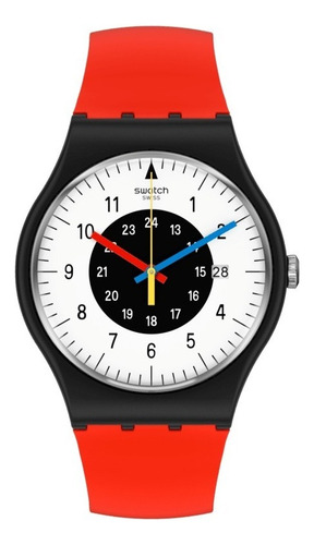 Reloj Swatch Rouge & Noir So32b401 Correa Rojo Fondo Blanco