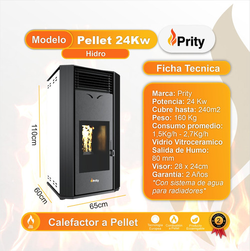 Estufa Pellet 24kw 240 M2 Hidro Prity