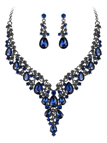 Ever Faith Set Collar Aretes Conjunto De Joya Boda Color Azul Negro