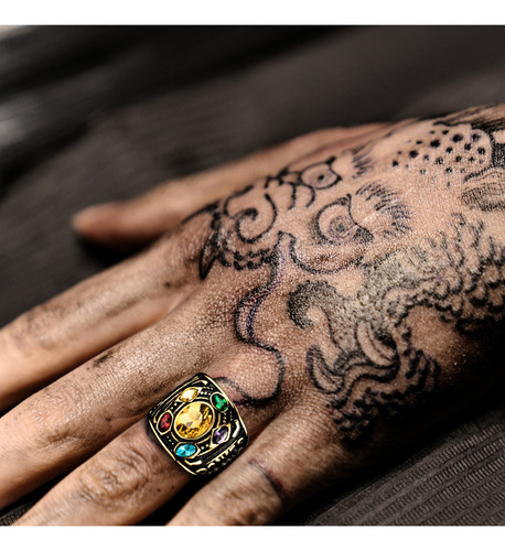 Anillo Color Oro Acero Inoxidable 6 Gemas Thanos Para Hombre
