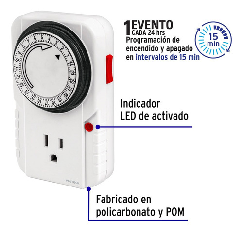 Temporizador Timer Analógico 24 Horas Volteck Tem-1, 48385