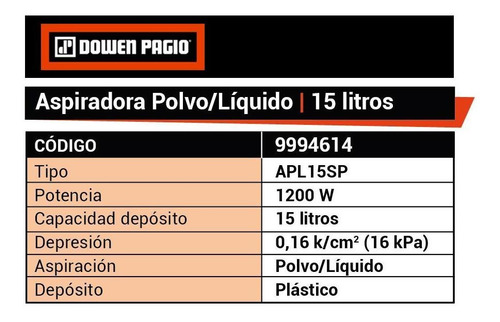 Imagen 7 de 11 de Aspiradora Polvo/líquido 15 Litros - Dowen Pagio