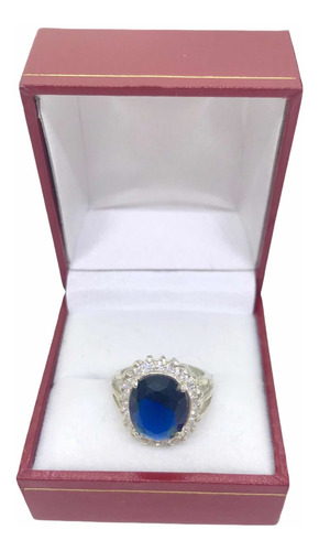 Imagen 3 de 9 de Anillo De Plata 925 Con Piedras Zafiro Azul Y Piedras Cubic