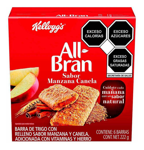 Barra De Cereal All-bran Sabor Manzana Canela 222g