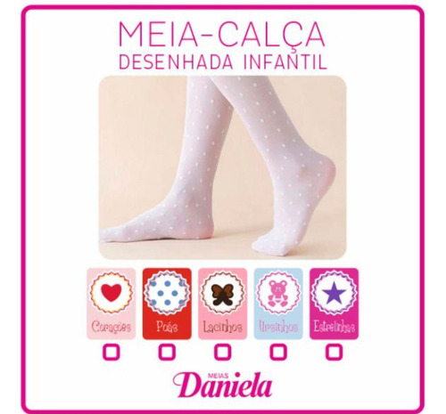 Meia Calça Daniela Fio 20 Desenho Estrelinhas Cor Branco