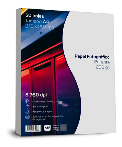 Papel Fotografico Glossy, 260 Grs, A4, 50 Hojas