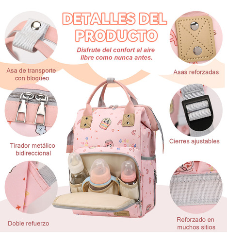 Nuhexry Mochila Pañaleras Para Bebe Bolsa Impermeable Multiusos Rosa