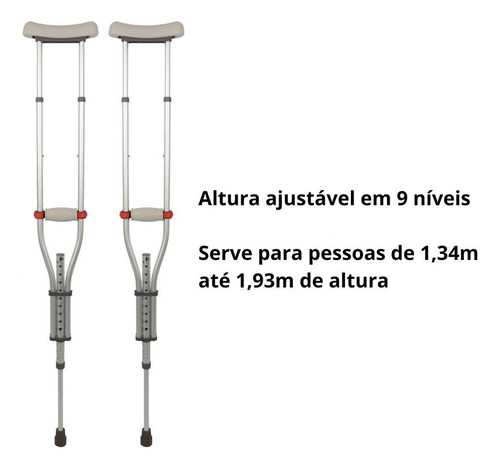 Par Muleta Universal Axilar C Ajuste Alumínio 130kg Dellamed