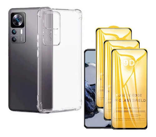 Capa Capinha+ 3 Peliculas 9d Para Xiaomi Mi 12t / Mi 12t Pro Cor Transparente