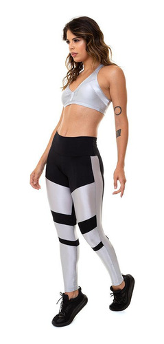 Calza Legging Deportiva Brasil Cutout Plata Negro