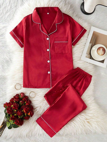 Pijamas Para Mujer De Satén Sedoso Cómodo Ropa Para Dormir