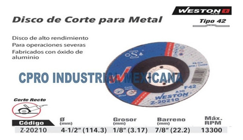 5 Discos De Corte Para Metal 4-1/2'' X 1/8'' X 7/8