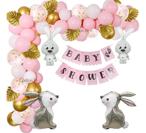  Globos Cumple Conejitos Bosque Conejo Rosa Baby Shower