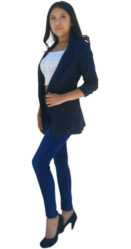 Imagen 3 de 8 de Saco Blazer Mujer Manga 3/4 Formal Casual Cuello Solapa