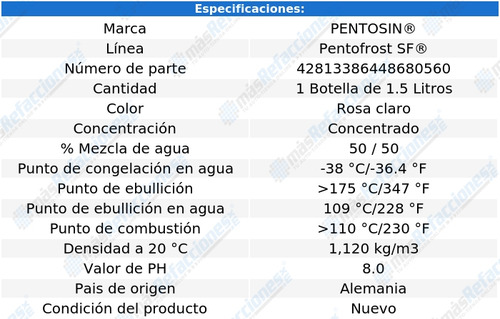 Anticongelante Rosa Porsche Cayenne 2005 V8 4.5 Pentosin