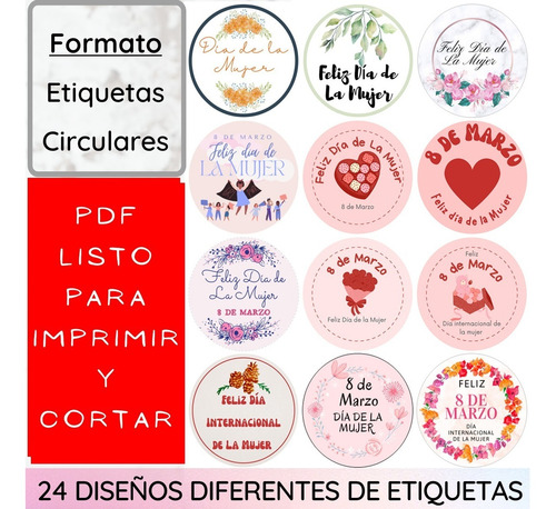 Imagen 2 de 4 de Descarga Pdf(01) Imprimíble Dia De La Mujer 24 Tag A Color