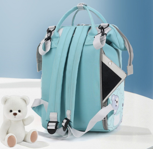 Mochila Pañaleras Bebe Bolsa Pañalera Impermeable Multiusos Azul Claro