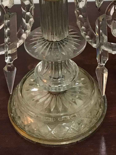 Imagen 2 de 7 de Antiguo Candelabro De Cristal Y Bronce Con Caireles
