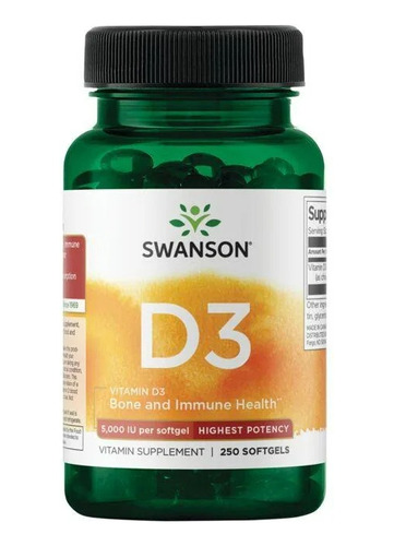 Vitamina D3 5000 Iu 250 Softgels Swanson