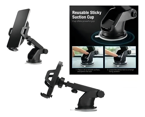 Soporte Para Celular Auto Treqa Plegable Rotacion 360 Dimm Color Negro