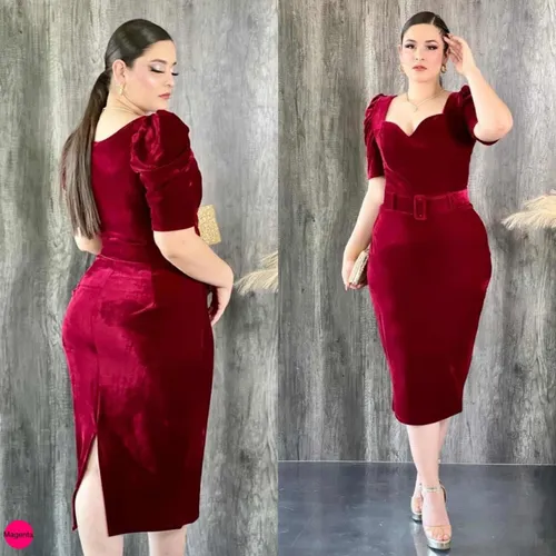Vestido Terciopelo Elegante Talla Grande De Temporada Fiesta