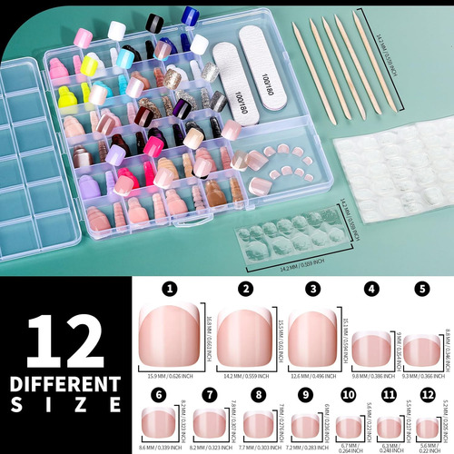 Fandamei Uñas Postizas A Presión, 24 Colores Cuadrados Corto