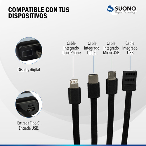 Power Bank Suono Cargador Portátil 20000 Mah Snac-2000 Color Negro